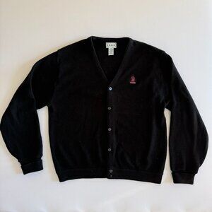 VINTAGE 90s IZOD Crest Indie Grandpa Cardigan Sweater Black XL